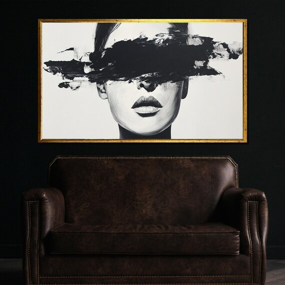 Modern Minimalist Abstract Woman Painting Black And White Wall Art Luxury Home Decor Gift For Stylish Interiors