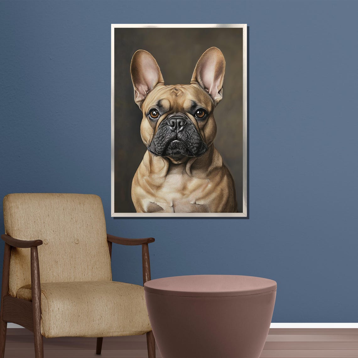Realistic French Bulldog Portrait Dark Background Pet Poster - Image 3