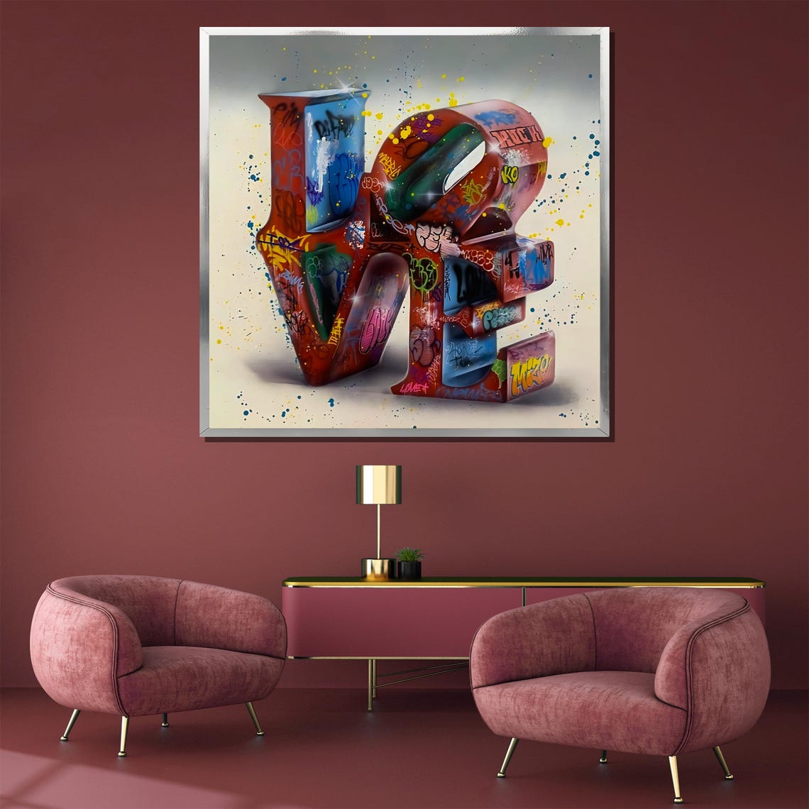 Vibrant Graffiti Love Painting Bold Street Art Wall Decor Gift For Modern Homes And Colorful Interior Design - Image 3