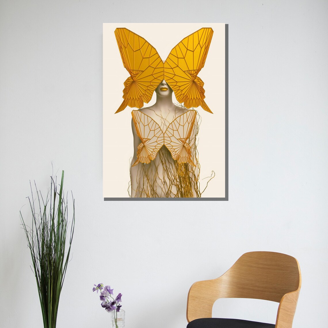 Golden Surreal Butterfly Woman With Geometric Amber Wings Poster - Image 2