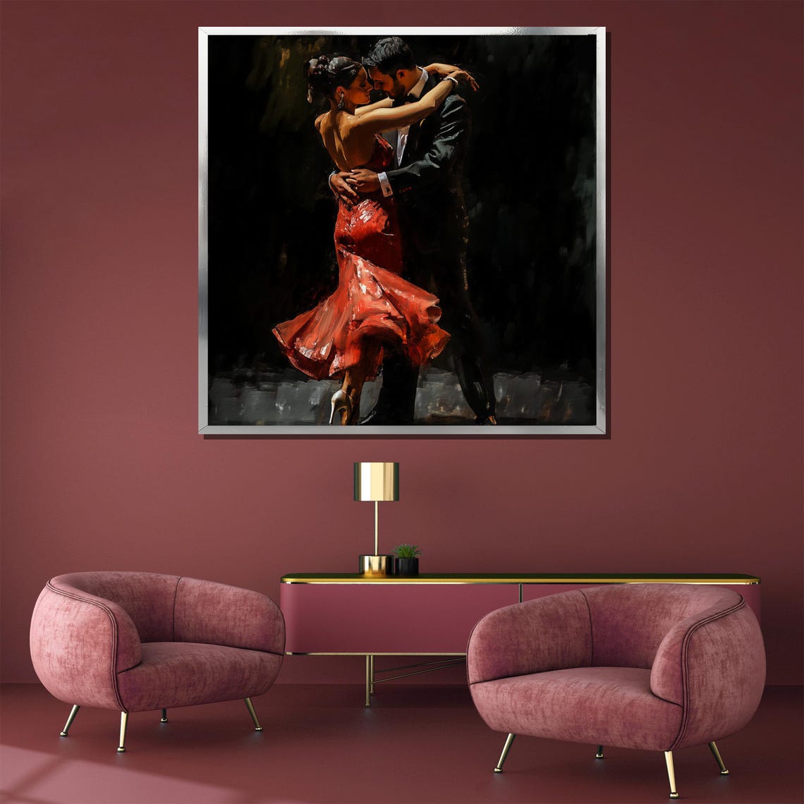 Passionate Couple Dance Painting Romantic Wall Art Gift For Dance Lovers And Elegant Home Decor - Image 3