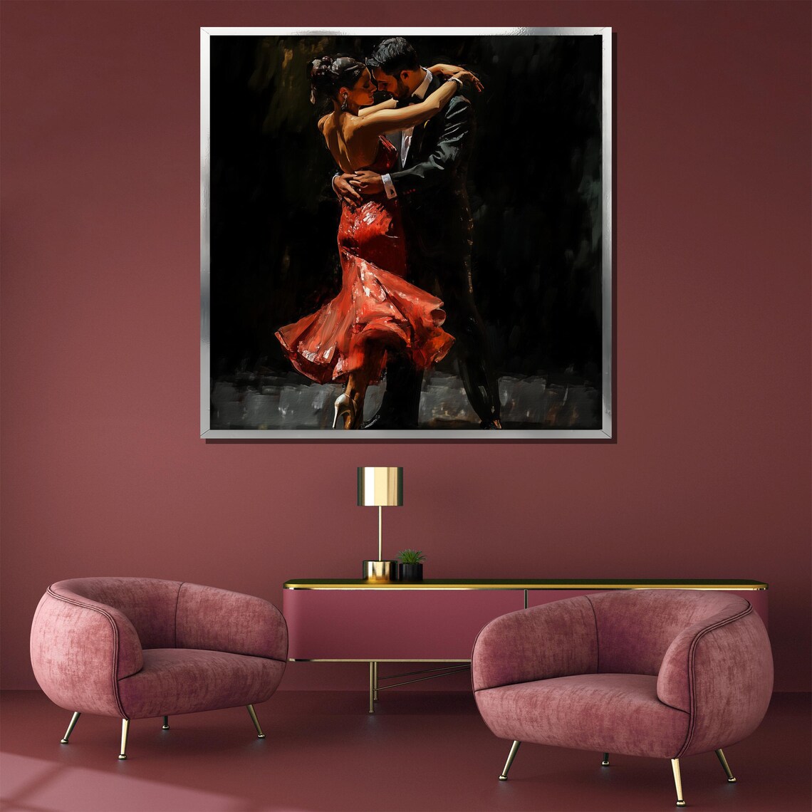 Passionate Tango Couple Painting With Woman in Red Dress Poster - Image 3