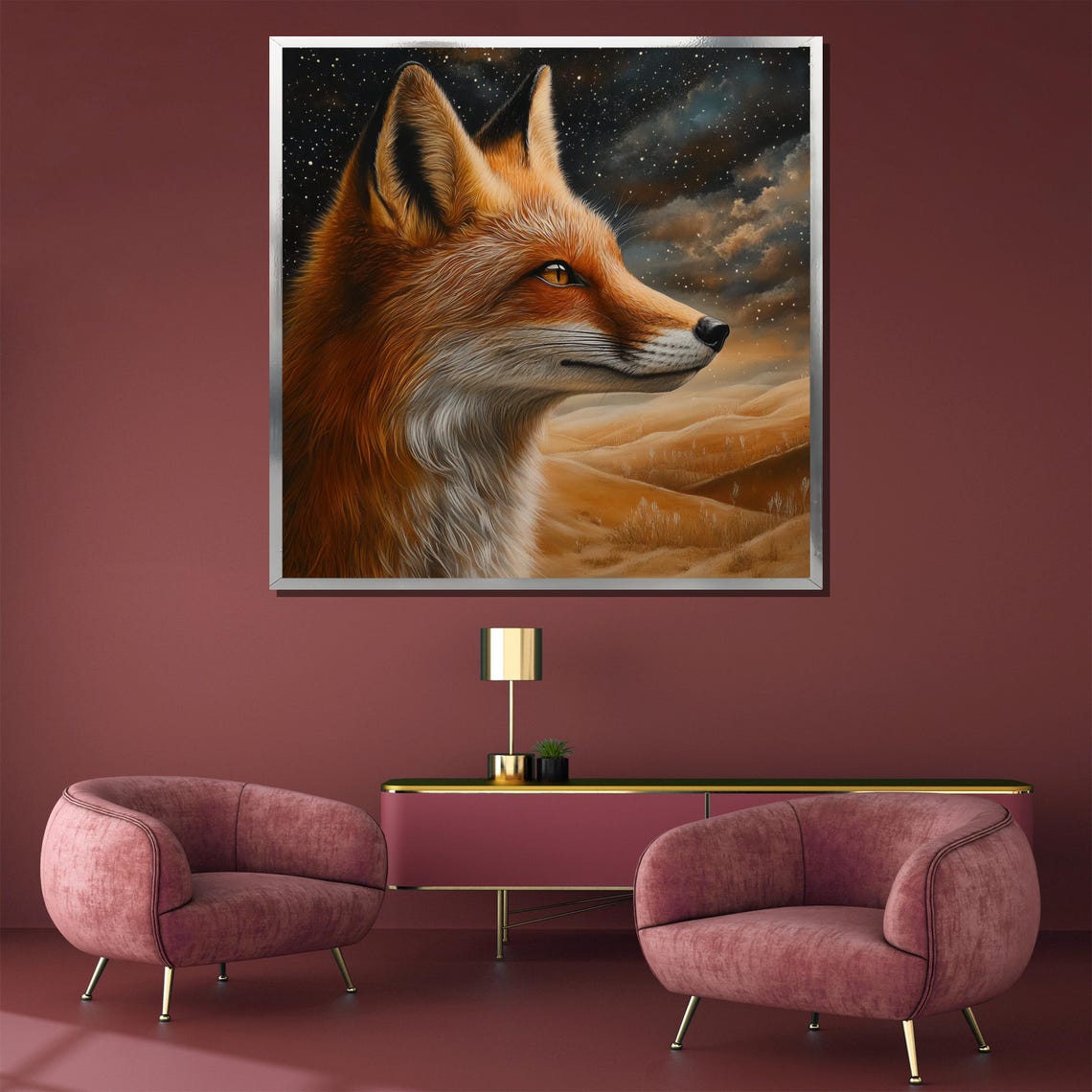 Red Fox Gazing Across Rolling Hills Under a Starry Night Sky Poster - Image 3