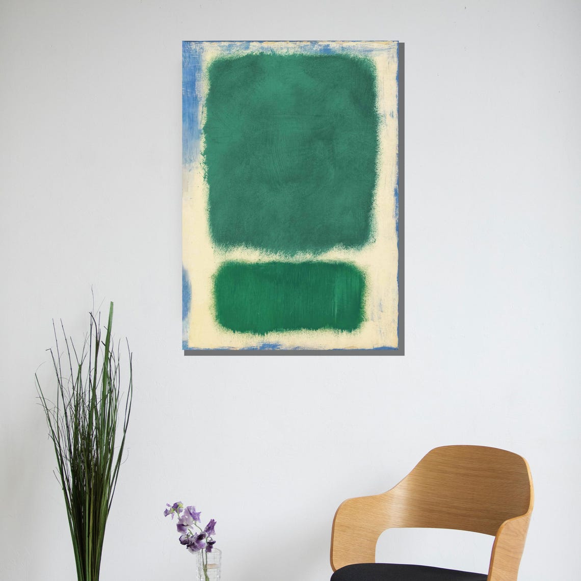 Emerald Green and Cream Soft Color Field Modern Abstract Poster - Image 3