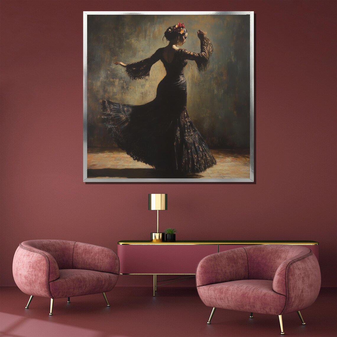 Flamenco Dancer in Black Lace Dress in Dramatic Moody Light Poster - Image 3