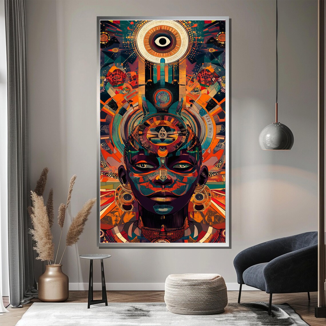 Afrofuturistic Portrait With Ornate Geometric Tribal Headdress Poster - Image 3