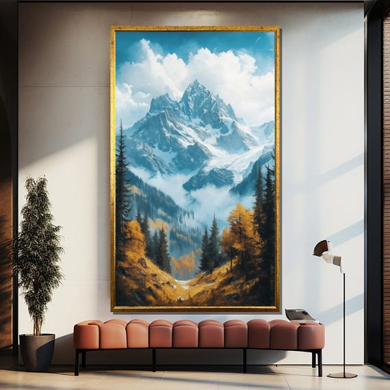 Majestic Mountain Landscape Painting Stunning Wall Art Gift For Living Room Or Bright Modern Interior Spaces
