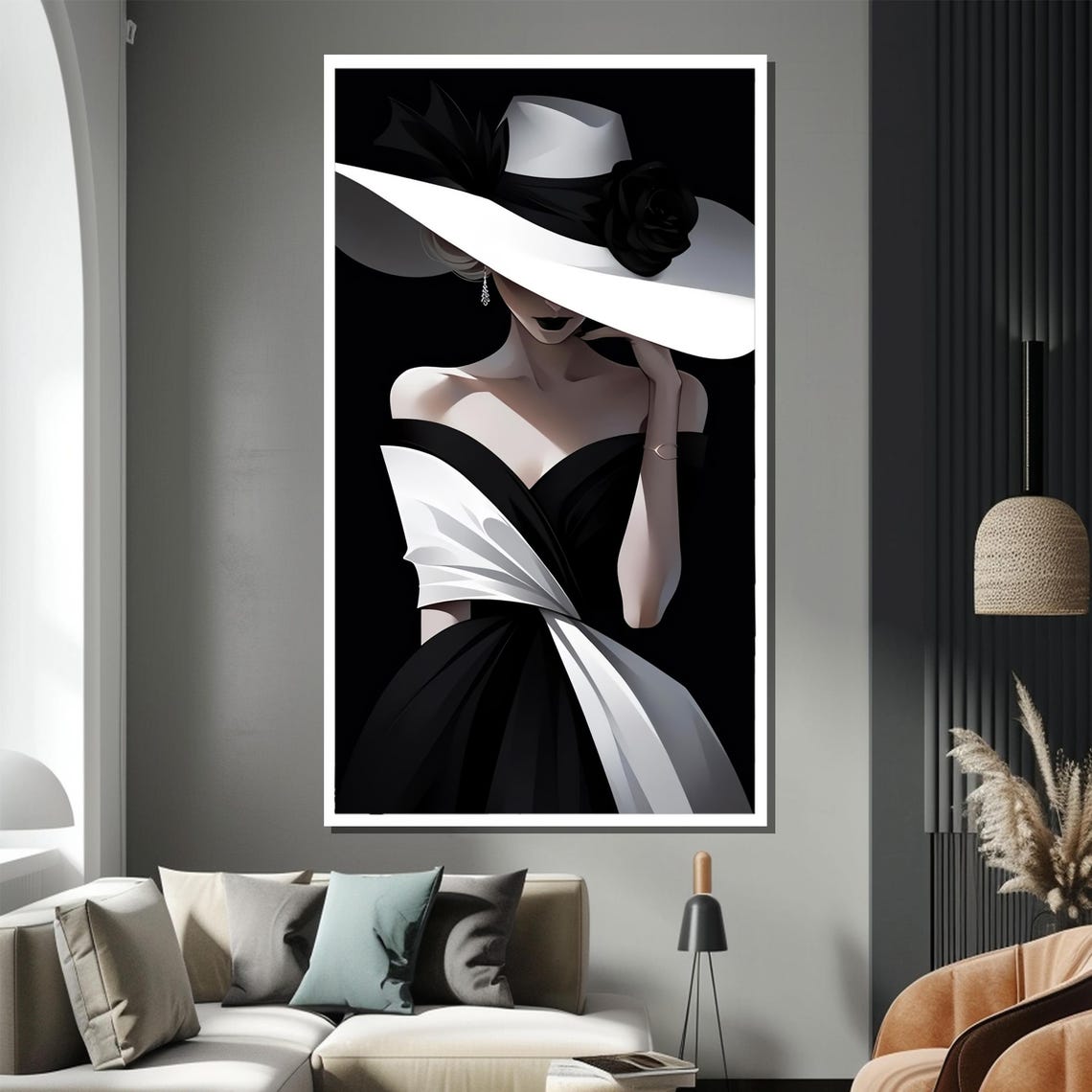 Timeless Woman In White Hat And Black White Gown Portrait Poster - Image 3