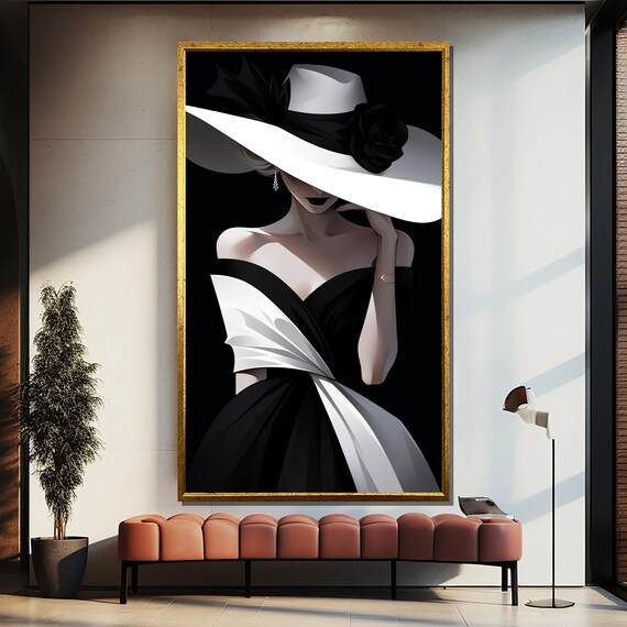 Timeless Woman In White Hat And Black White Gown Portrait Poster
