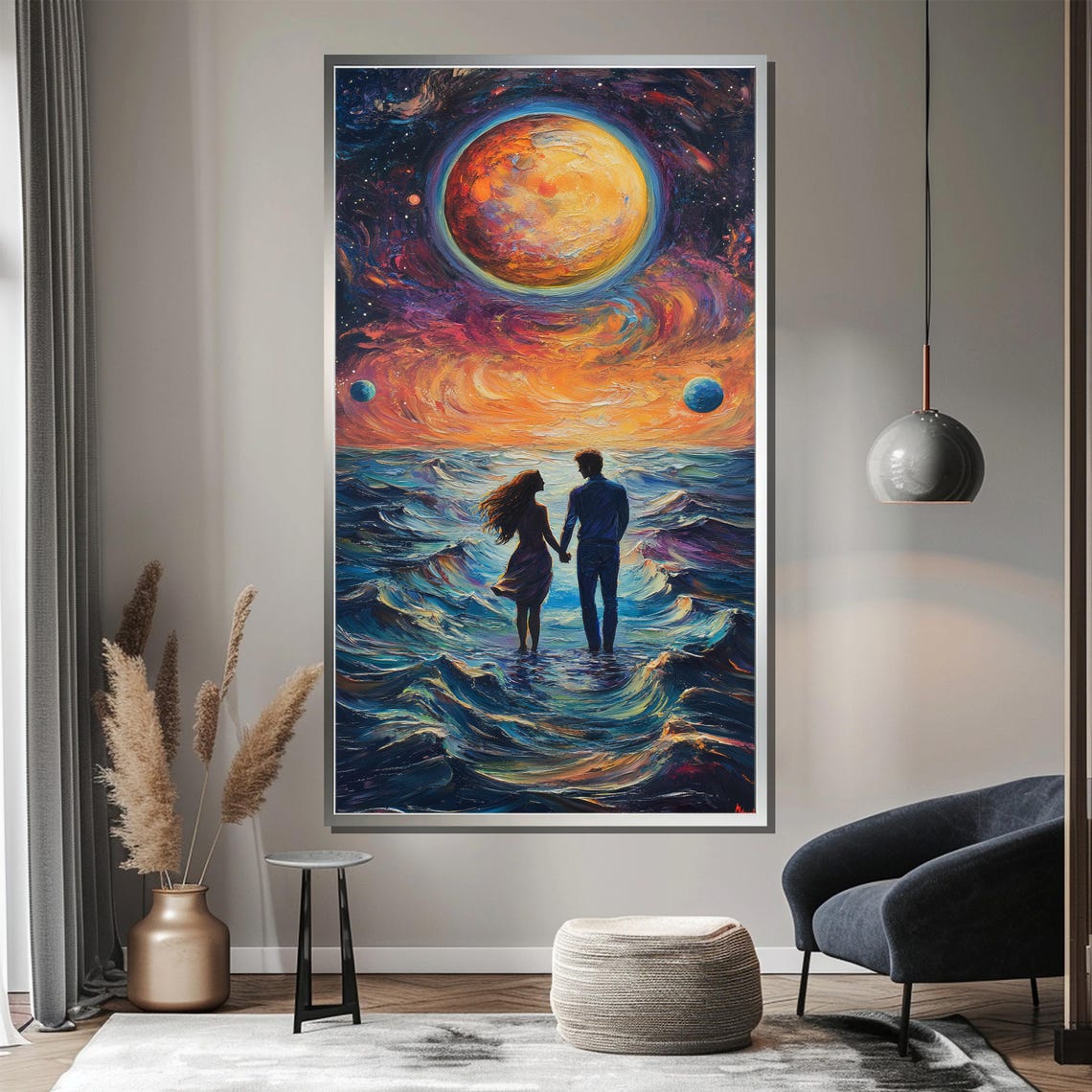 Cosmic Ocean Lovers Under Planetary Sky Vibrant Fantasy Poster - Image 4