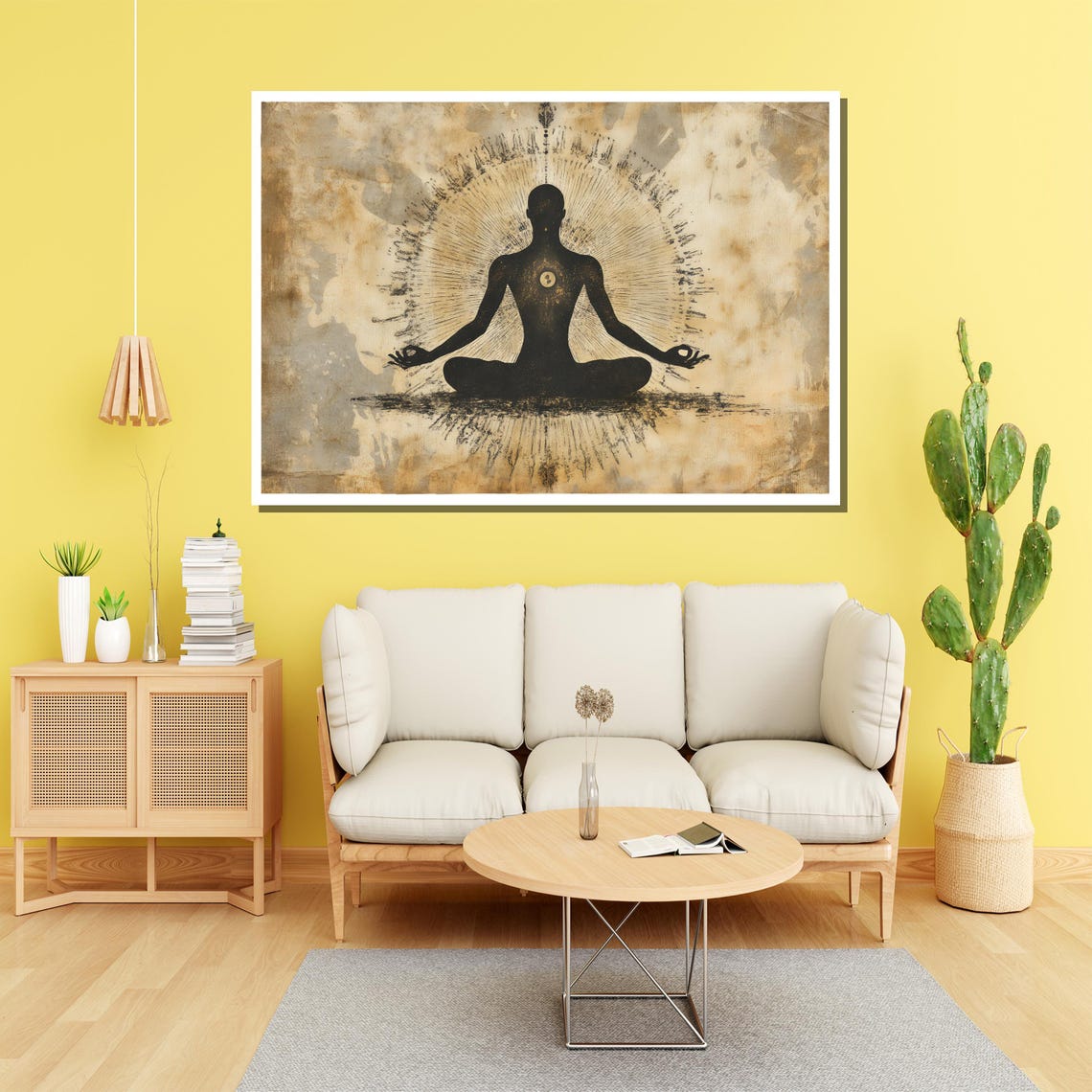 Meditating Silhouette Vintage Parchment Yin Yang Spiritual Wall Poster - Image 2