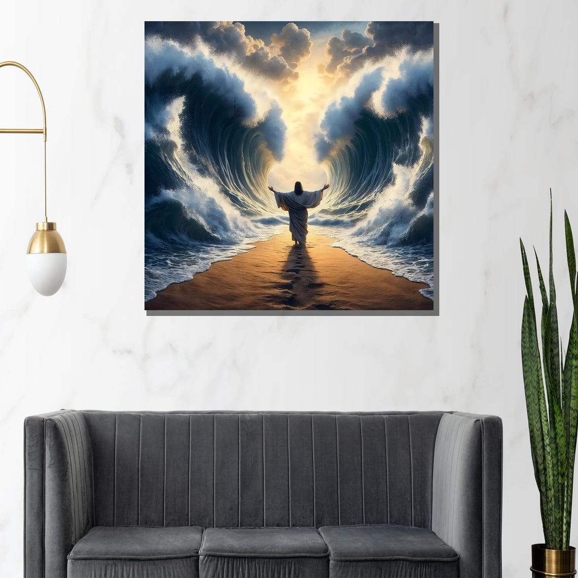 Moses Parting the Red Sea Between Towering Waves Biblical Poster - Image 3