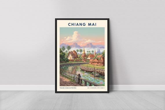 Thai Village Print Vintage Travel Poster Art