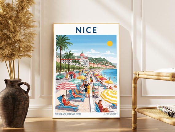 Nice France Art Print Vintage Riviera Travel Poster