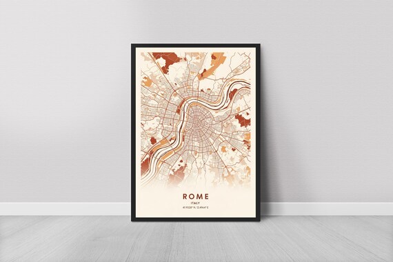 Rome Map Art Print Beige Terracotta Minimalist Scandinavian Design