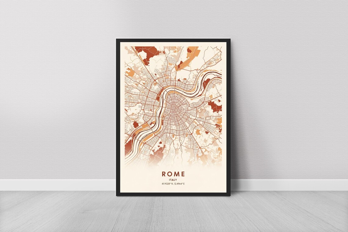 Rome Map Art Print Beige Terracotta Minimalist Scandinavian Design