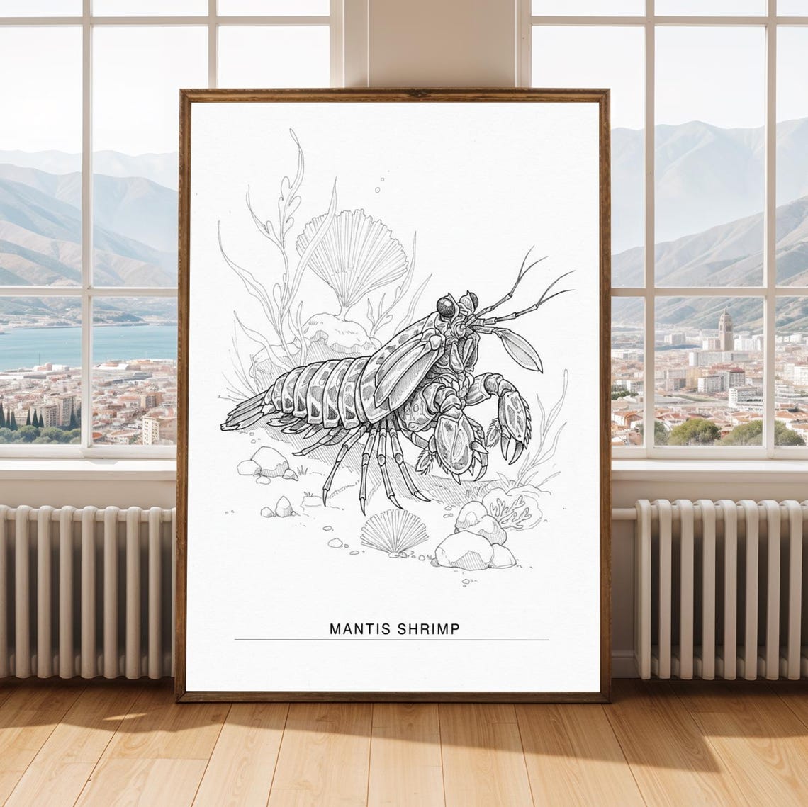Mantis Shrimp Poster Fine Line Pen Art Ink Illustration Architectural Sketch Lovers Decor