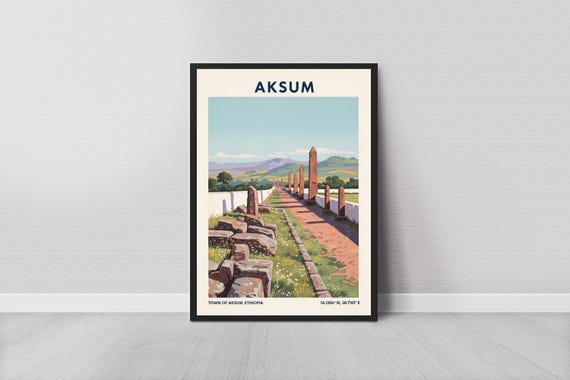 Ethiopian Obelisk Travel Poster Vintage Aksum Wall Art Print