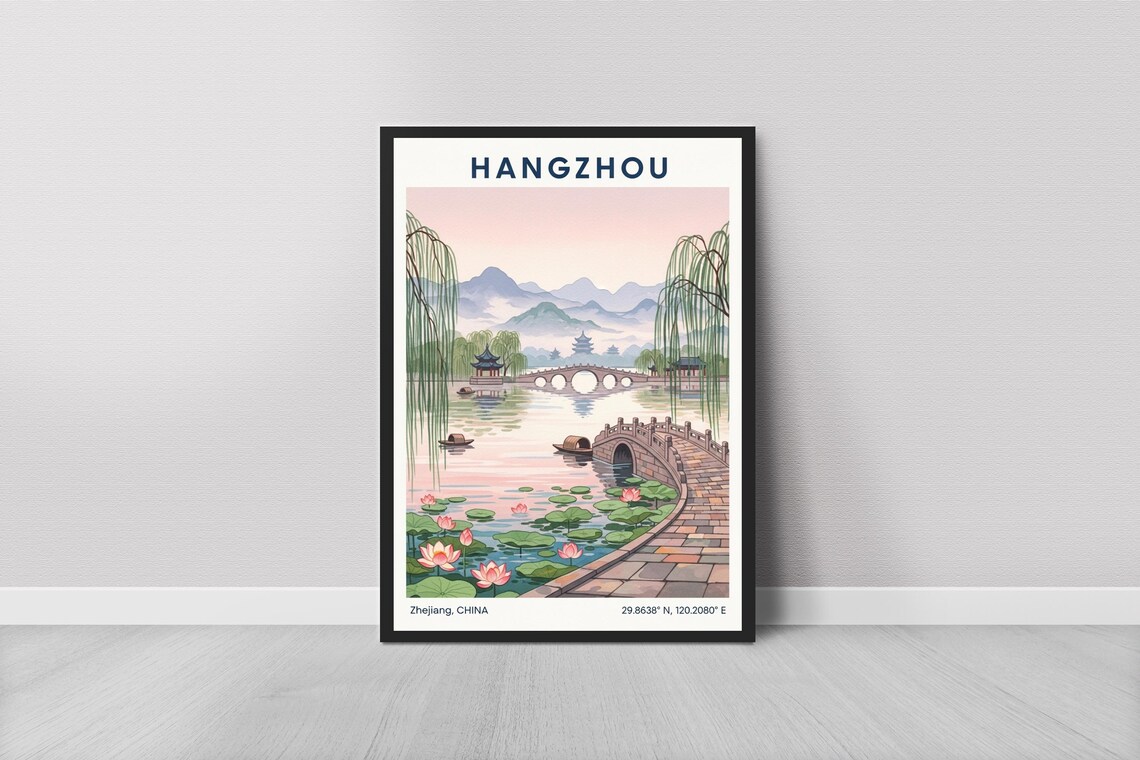 Hangzhou West Lake Stone Bridges Lotus China Travel Art Print