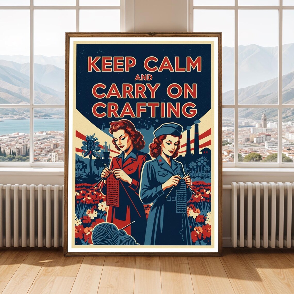 Keep Calm and Carry On Crafting Vintage Knitting Craft Room Poster