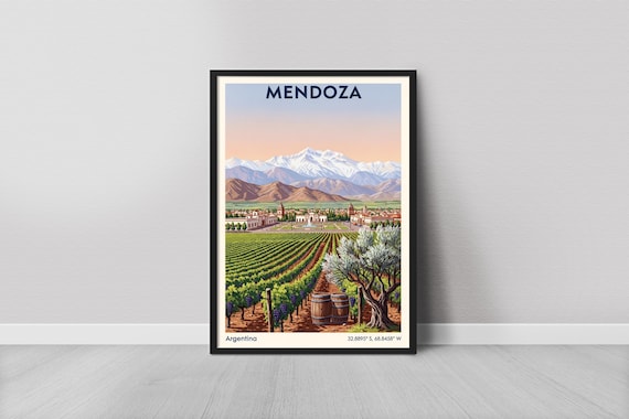Mendoza Argentina Vineyard Wine Country Sunset Travel Poster