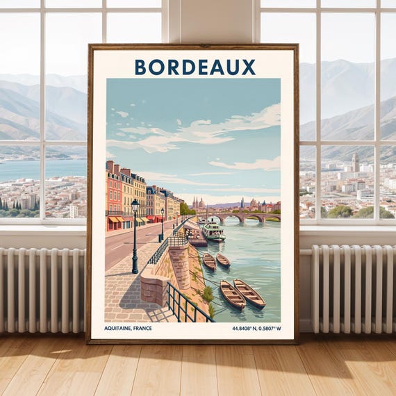 Bordeaux France Travel Poster Vintage French Cityscape Art