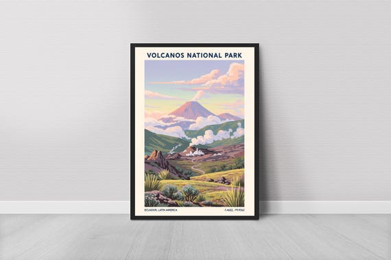 Volcn Cotopaxi Travel Poster Retro Style Landscape Art Print