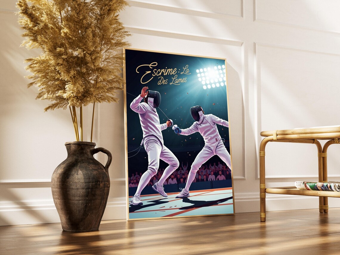 French Escrime Des Lames Fencing Duel Dramatic Arena Sports Poster