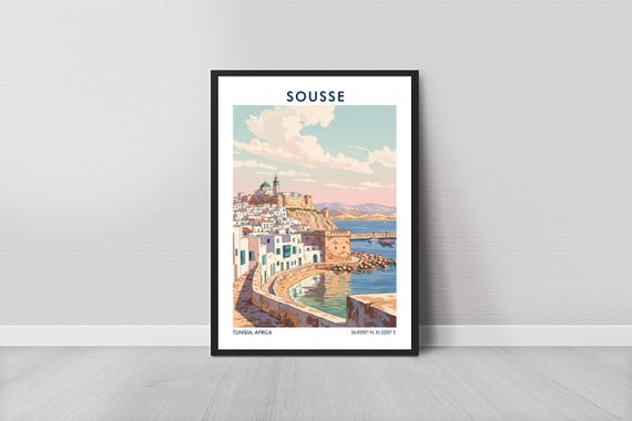 Mediterranean Coastal Town Art Print Vintage Travel Poster