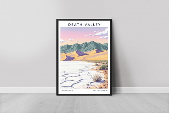 Death Valley California USA Travel Poster Salt Flats Sand Dunes