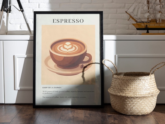 Espresso Latte Art Coffee Cup Minimalist Barista Kitchen Decor Poster