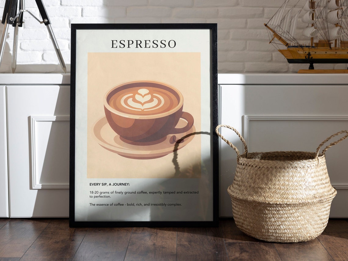 Espresso Latte Art Coffee Cup Minimalist Barista Kitchen Decor Poster