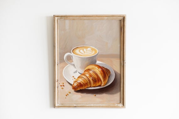 Croissant And Latte Modern Still Life Art Print