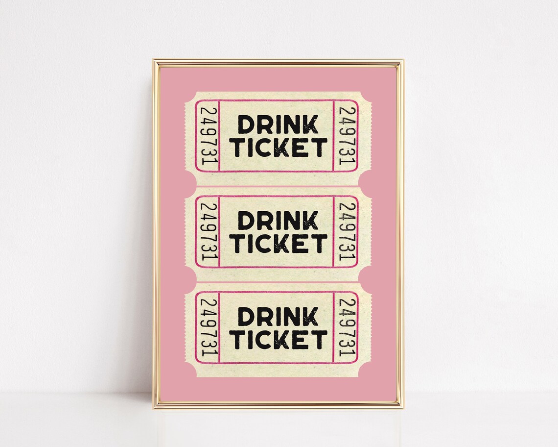 Pink Retro Drink Ticket Trendy Preppy Art Print
