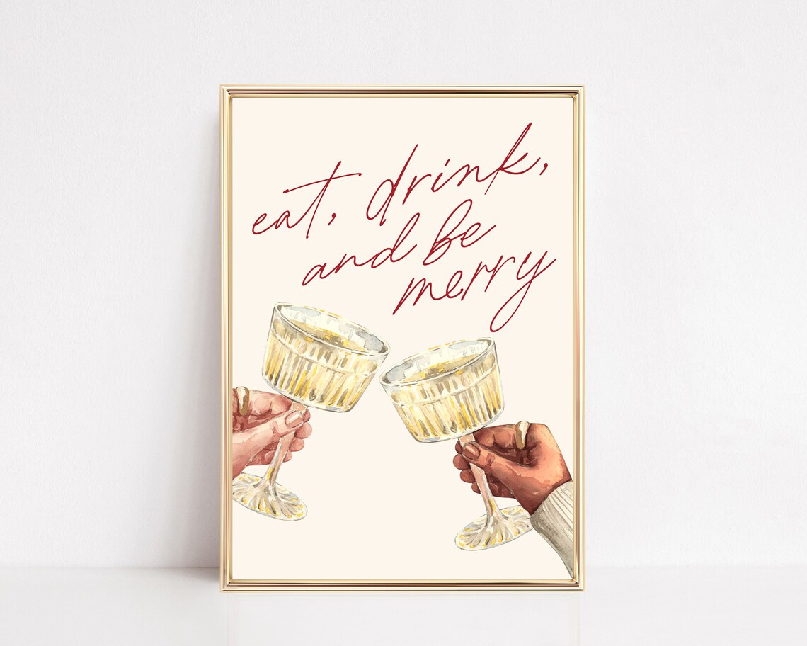Christmas Bar Cart Cheers Print, Holiday Decor