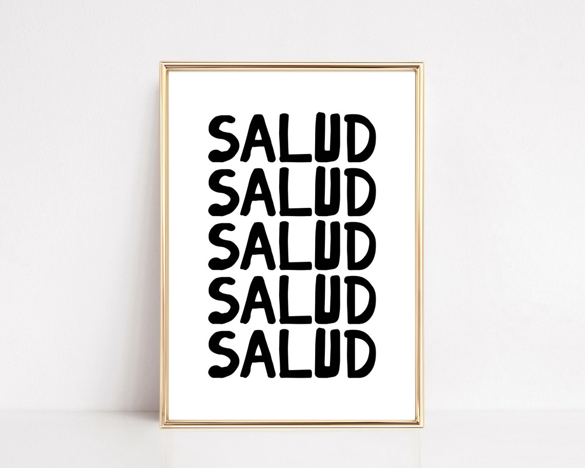 Salud Repeated Black Hand Letter Typography Minimalist Wall Art