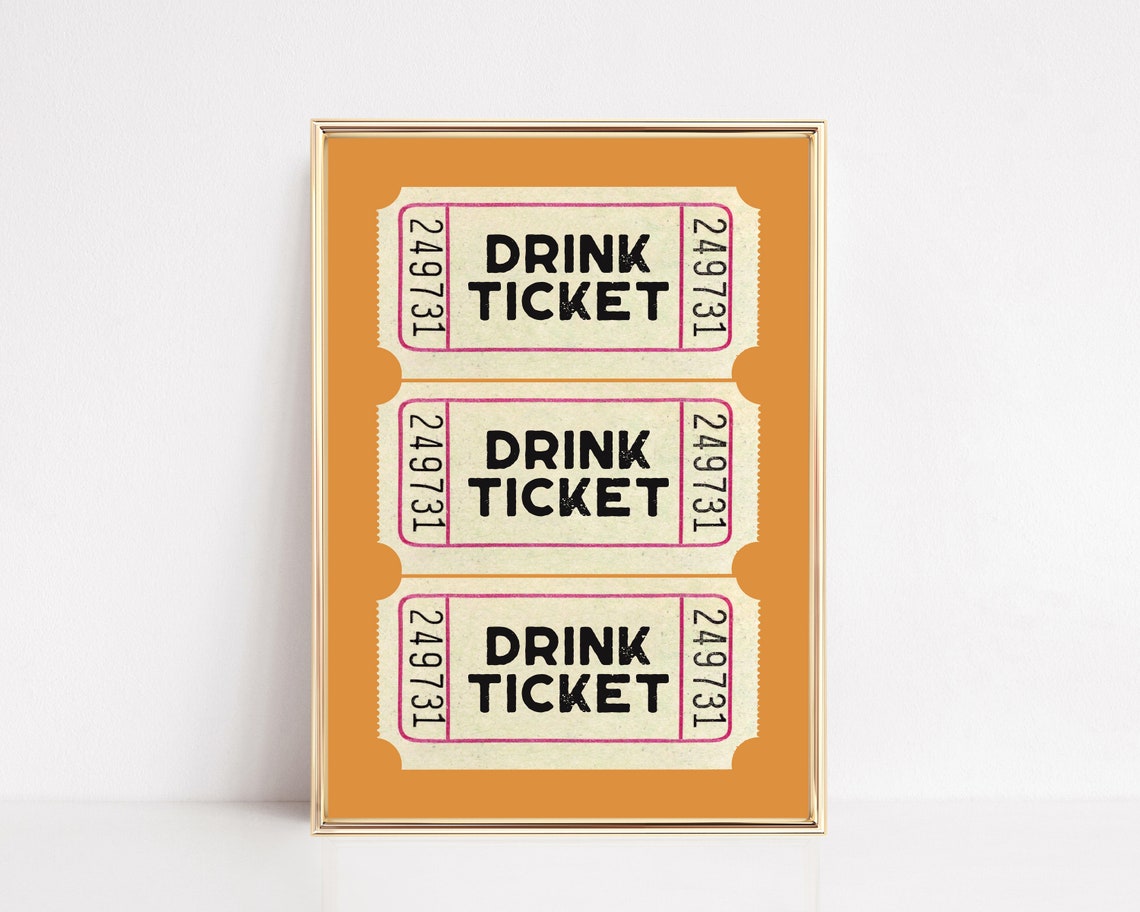 Vintage Drink Ticket Raffle Stubs Orange Retro Party Bar Poster