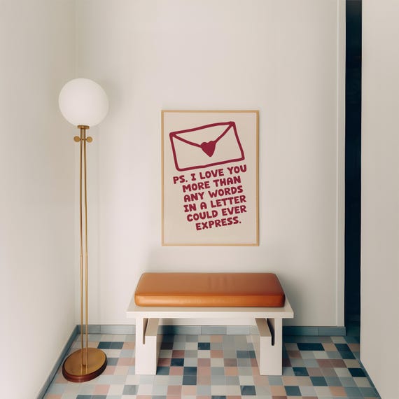 Love Letter Print Ps I Love You Valentines Day Trendy Wall Art Cute Valentines Day Poster Kikiandnim Print