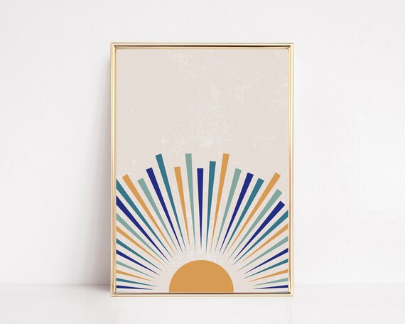 Mid Century Modern Colorful Sunrise Sunburst Art Print
