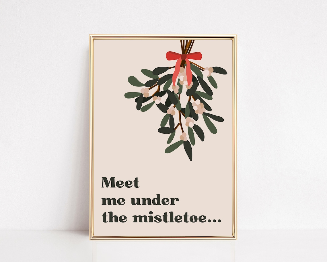 Mistletoe Boho Christmas Art Print, Neutral Decor