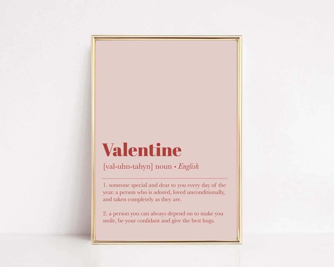 Valentine Definition Art Print, Pink Holiday Decor