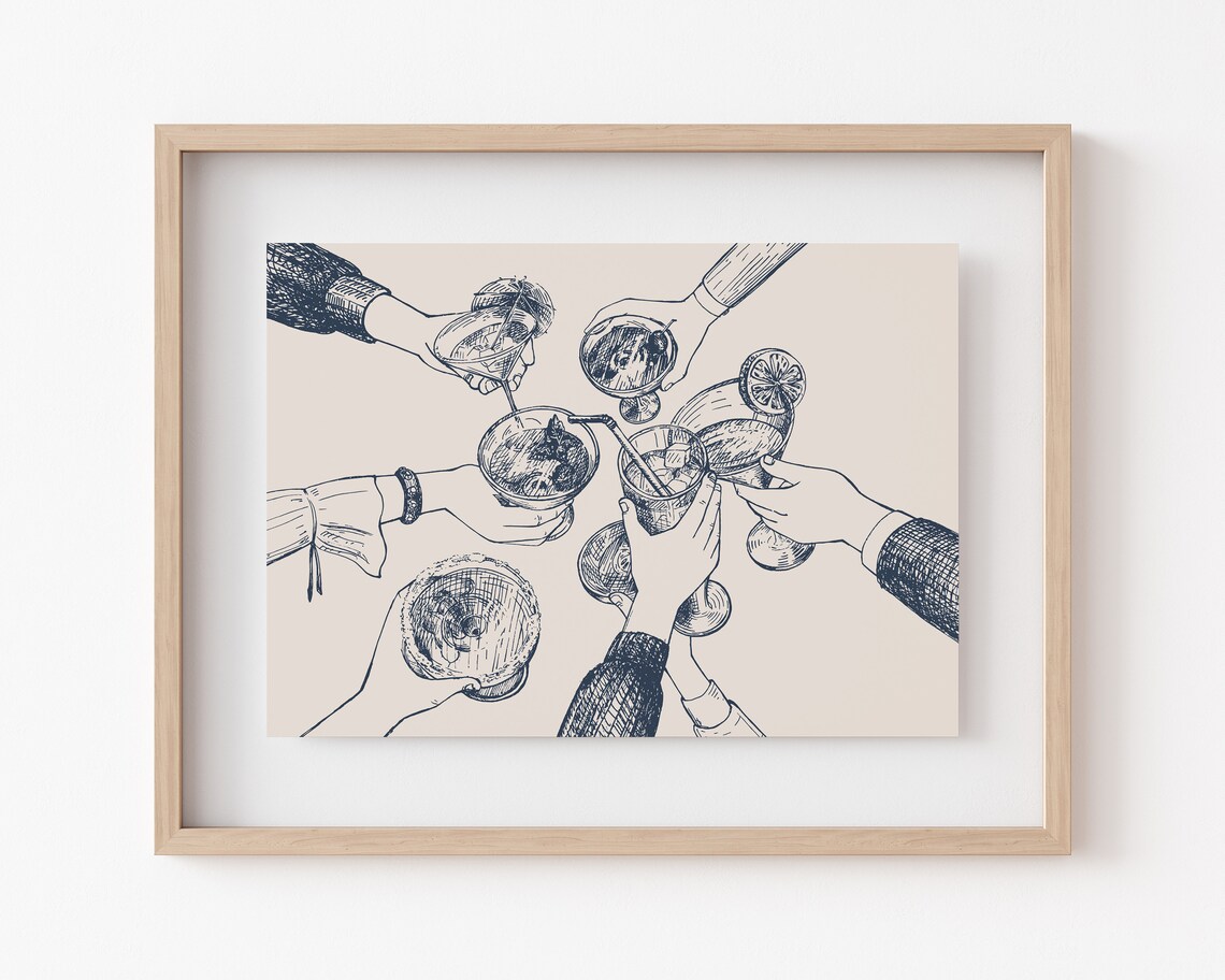 Navy Cheers Sign Aesthetic Bar Cart Decor Print - Image 2