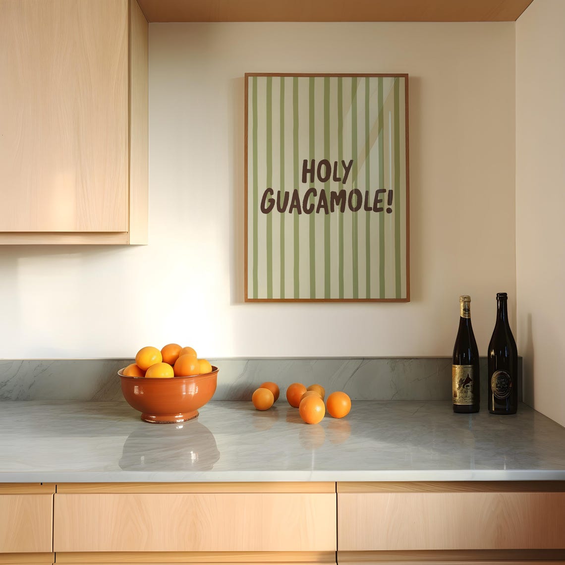 Holy Guacamole Funny Sage Green Striped Kitchen Quote Poster - Image 3