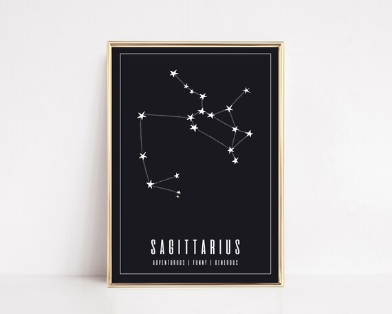 Sagittarius Zodiac Constellation Black Star Chart Astrology Art Poster