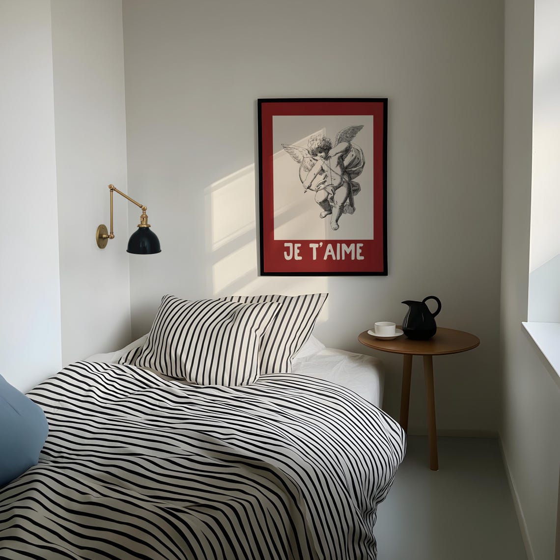 Je T'Aime Cupid Sketch Vintage French Romantic Valentine Wall Art