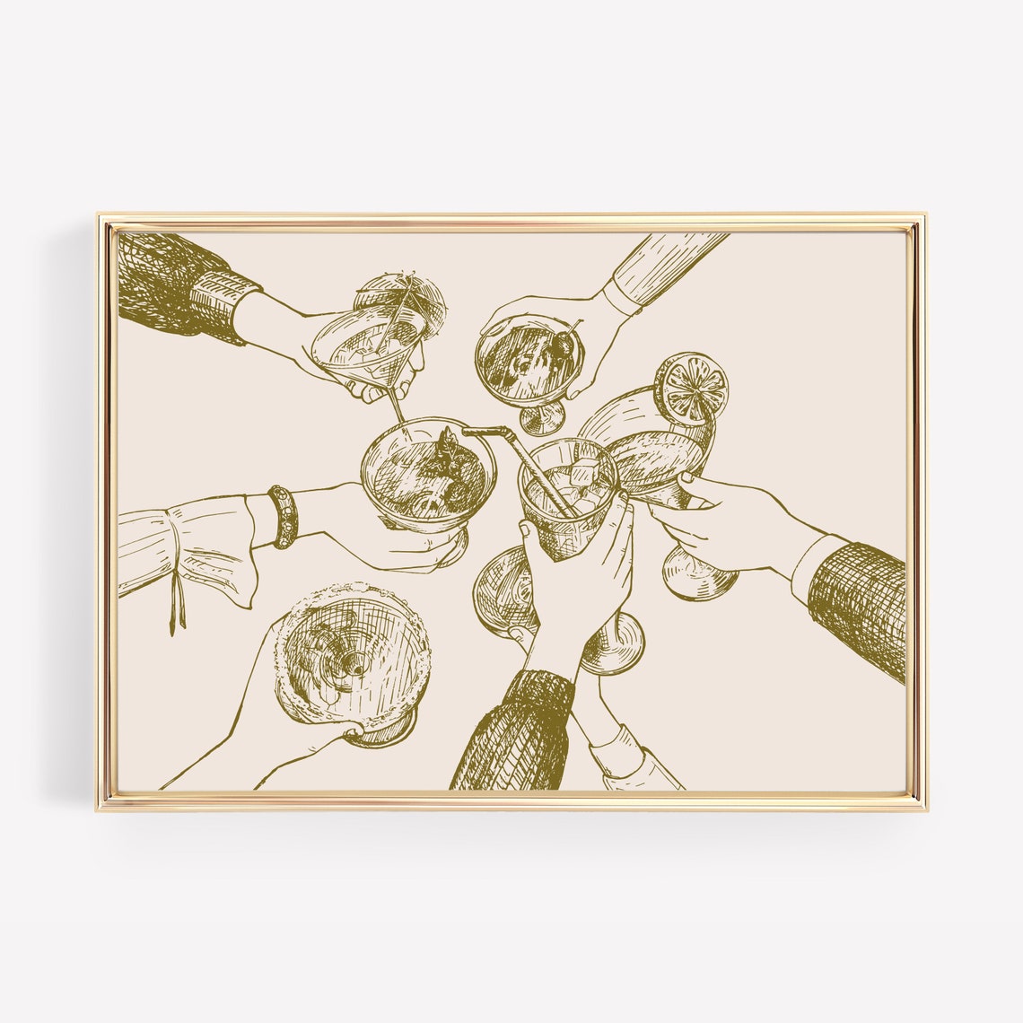Olive Green Cocktail Toast Sketch Friends Cheers Wall Decor Poster