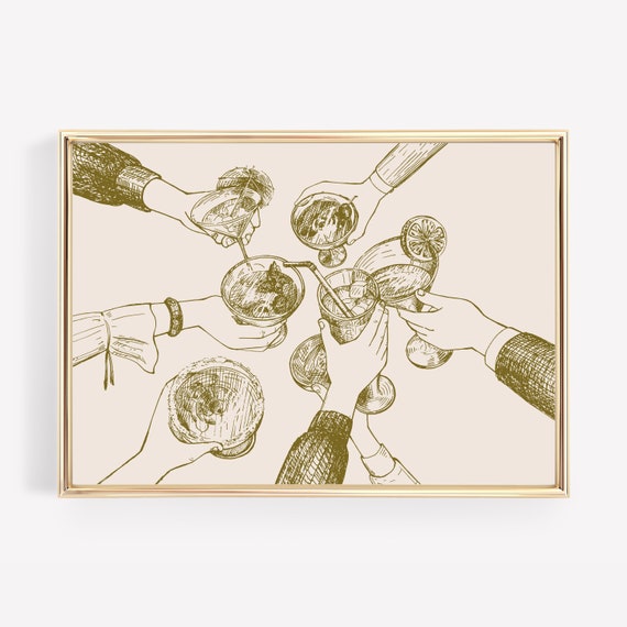 Cheers Sign Olive Green Wall Art Cute Kitchen Decor Trendy Wall Art Print Bar Cart Print Bar Art