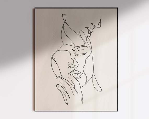Couple Line Art Print, Minimal Romantic Wall Art