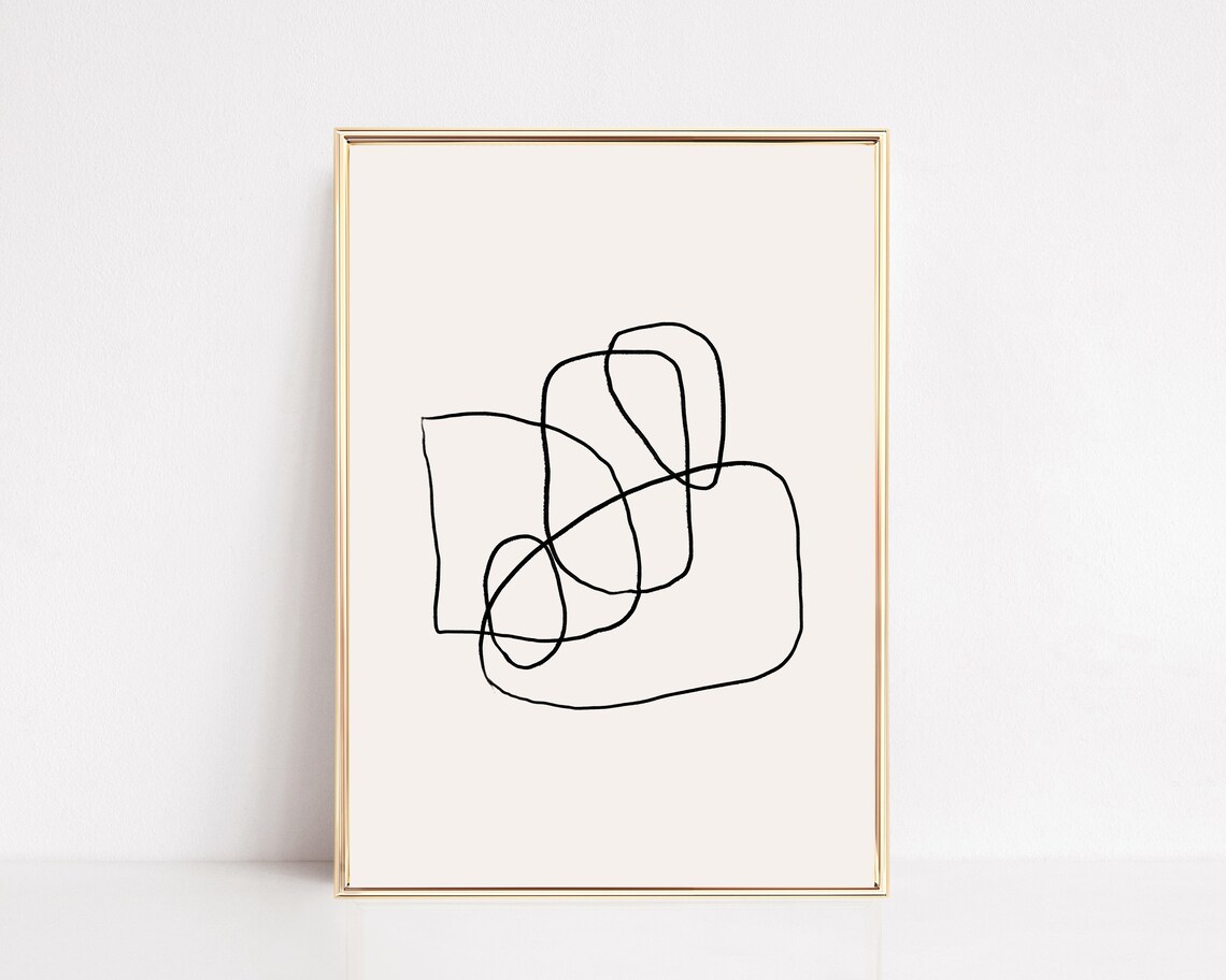 Abstract Scribble Line Art, Neutral Home Office Print