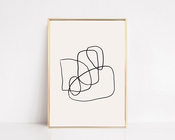 Abstract Scribble Line Art, Neutral Home Office Print